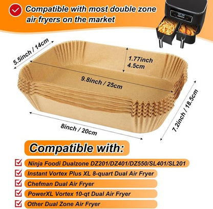 BYKITCHEN Air Fryer Liners - Set of 120 Rectangle Disposable Liners for Ninja Dual Air Fryers | Compatible with DZ201/DZ401/DZ550/SL401 & Instant Vortex
