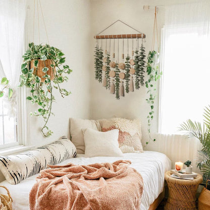 Artificial Eucalyptus Wall Decor, Rustic Farmhouse Boho Forest Greenery Wall Hanging with Wooden Head, Sage Green Bathroom Accessories，home decor for Bathroom Bedroom Dining Room Office Nursery