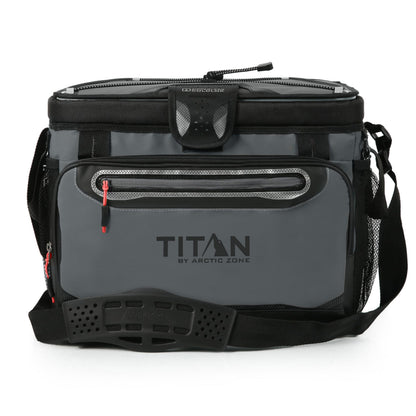 Titan by Arctic Zone Zipperless Soft Sided Cooler with HardBody Liner and SmartShelf, Insulated Bag with Shoulder Strap and Bottle Opener for Beach, Picnic, and Travel, 30 Can Capacity, Sharkskin Gray