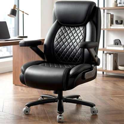 650LBS Big and Tall Office Chair with 5D Flip Arms and Thick Pocket Spring Cushion, Extra Wide Heavy Duty Office Chair & Adjustable Lumbar Support, Large High Back Computer Chair Dual Rubber Wheel