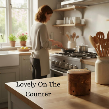 Jean Lemond Introducing The Always Fresh Acacia Garlic Keeper For Counter. A Crafted Small / Regular Garlic Storage Jar. A Rustic Garlic Holder Container Pot Saver With Lid. (Regular (Fits 3 Bulbs))