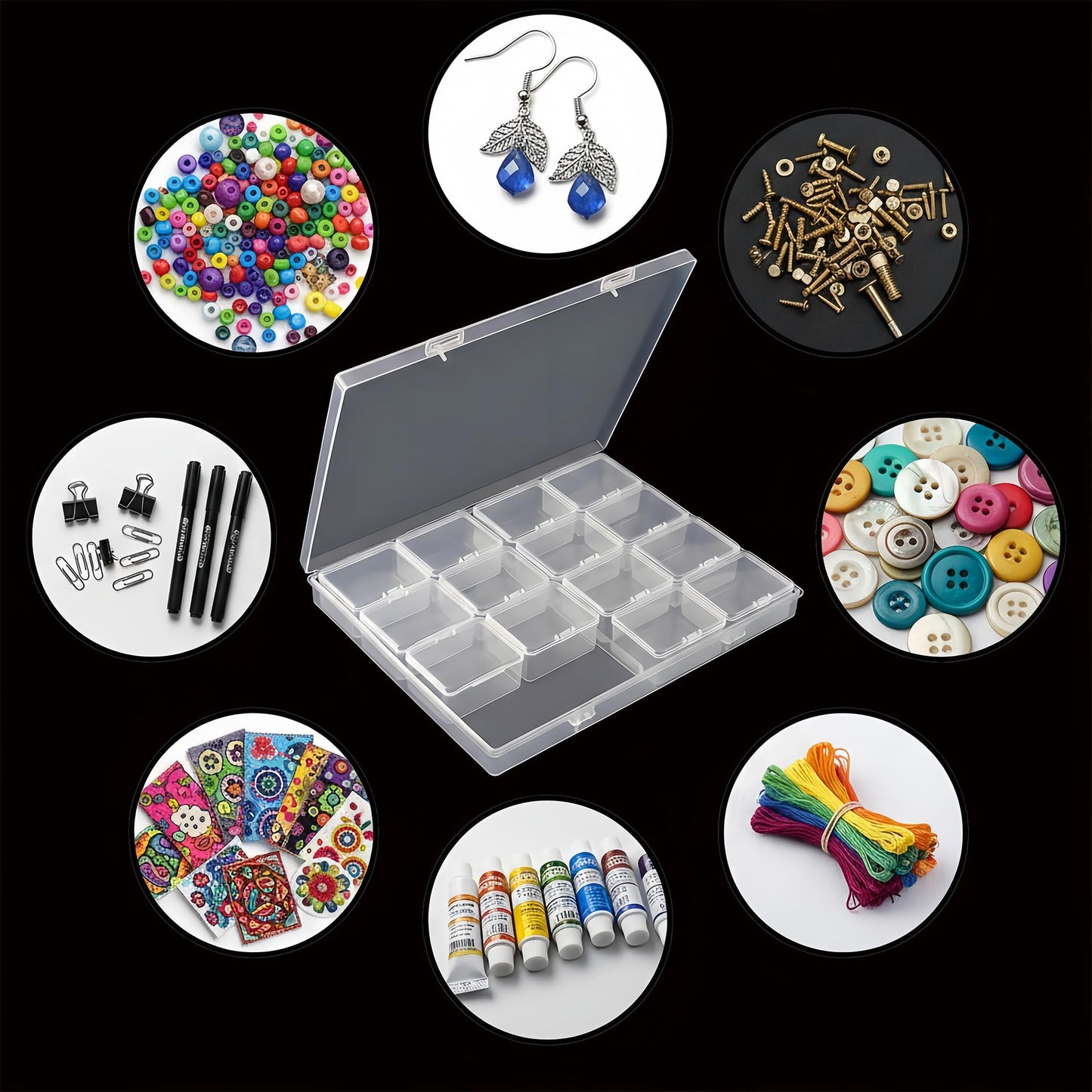 LJY Large 48 Grid Bead Storage Box -3-Pack Transparent Storage Box,Suitable for Jewelry, Earrings,Rings,Diamonds,Hardware,Fishing Gear Portable Mesh Plastic Box with Safety Buckle