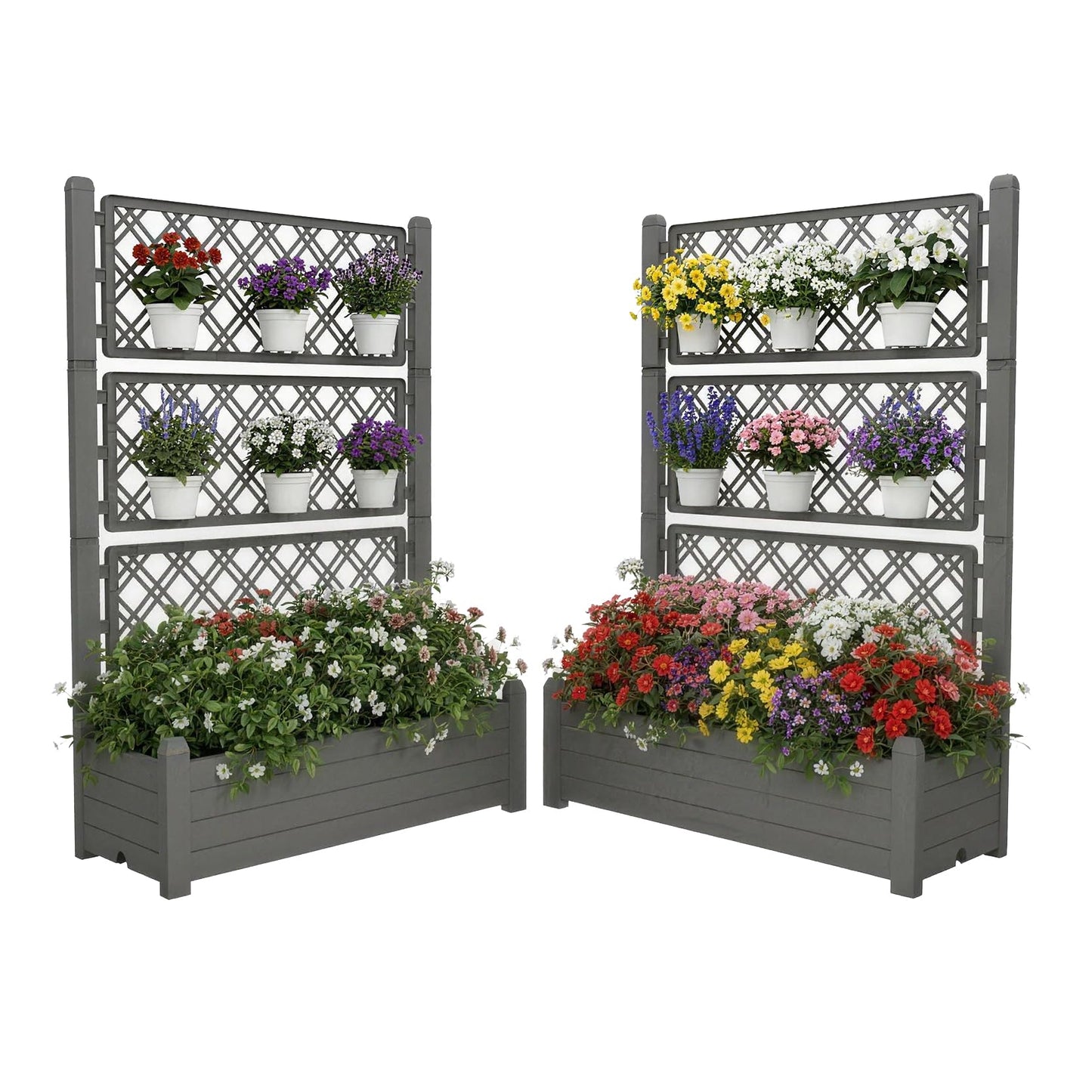 Tramull 5.' Tall Raised Garden Bed with Trellis, Self Watering Planter Box for Outdoor Climbing Plants Resin Garden Lattice for Vegetables, Flowers, Tomato & Vine with Drainage Holes (Coffee, 2 Pack)