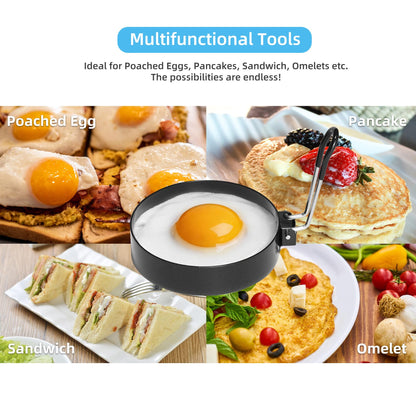 Stainless Steel Egg Rings for Frying Eggs（4 Pack） - 3.5" Round Non Stick Griddle Rings with Oil Brush, Egg Sandwich/Pancake/Cooking Molds, Breakfast Maker Accessories & Egg Separator