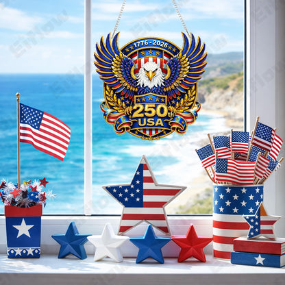 Eiflow USA 250th Anniversary Diamond Art Hanging Kit for Adults Eagle, DIY Patriotic Diamonds Painting Door Hanger Board Kit, Acrylic Diamond Art Painting Pendant Ornament 4th of July