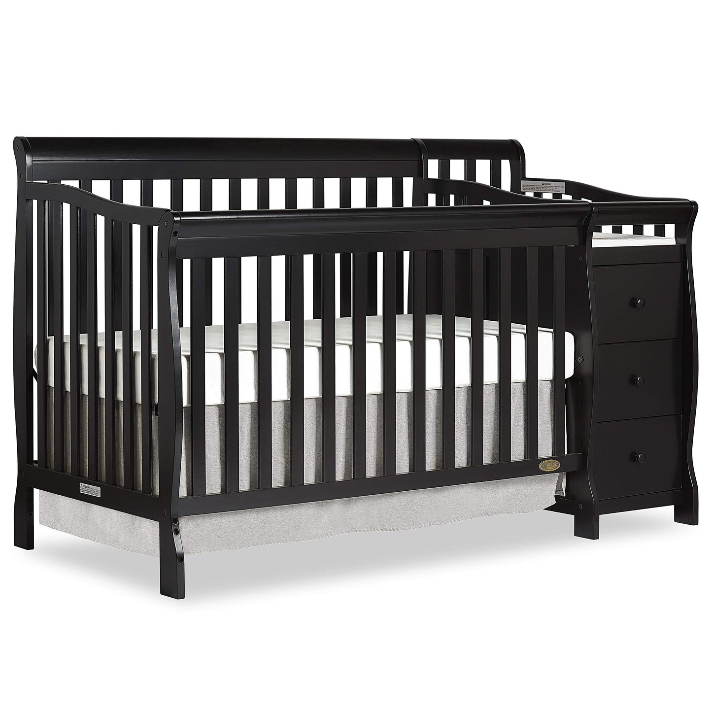 Dream On Me Brody 5-in-1 Convertible Full-Size Baby Crib & 3-Drawer Changer in Black, Pinewood, GreenGuard Gold & BSA, 1” Changer Pad, 3 Mattress Heights, Converts to Toddler & Full Size Bed
