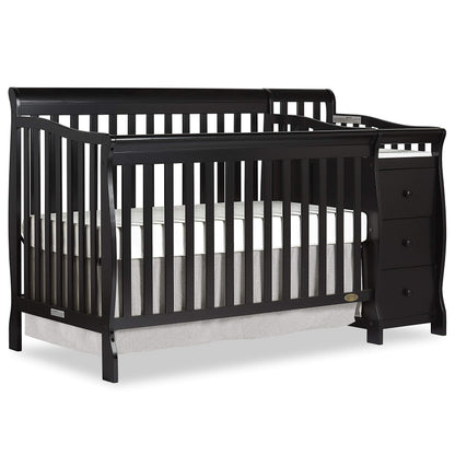 Dream On Me Brody 5-in-1 Convertible Full-Size Baby Crib & 3-Drawer Changer in Black, Pinewood, GreenGuard Gold & BSA, 1” Changer Pad, 3 Mattress Heights, Converts to Toddler & Full Size Bed