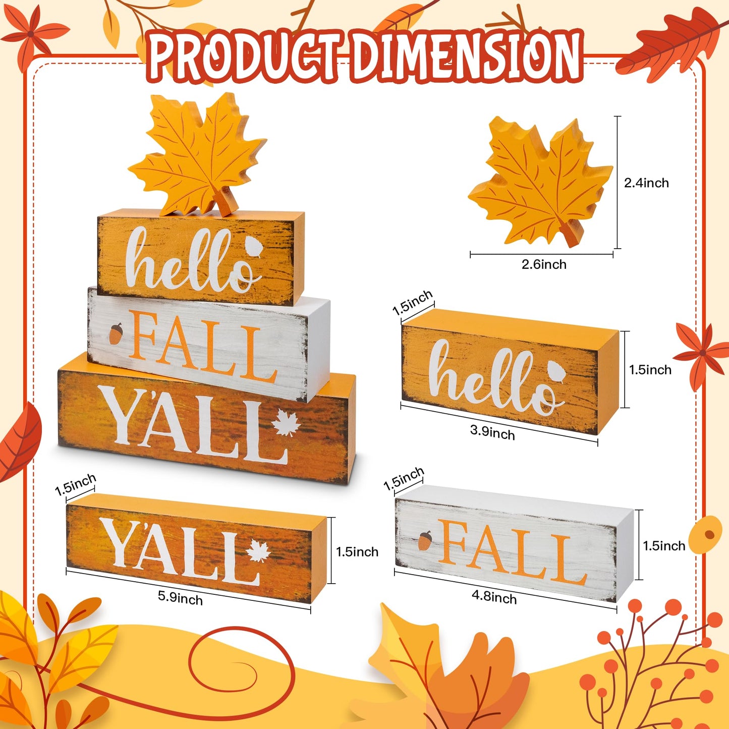 4 Pcs Hello Fall Decor Wooden Tiered Tray Decor, Maple Leaf Autumn Decorations Gifts for Home, Thanksgiving Table Centerpiece for Autumn Harvest Party Kitchen