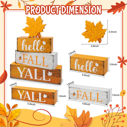 4 Pcs Hello Fall Decor Wooden Tiered Tray Decor, Maple Leaf Autumn Decorations Gifts for Home, Thanksgiving Table Centerpiece for Autumn Harvest Party Kitchen