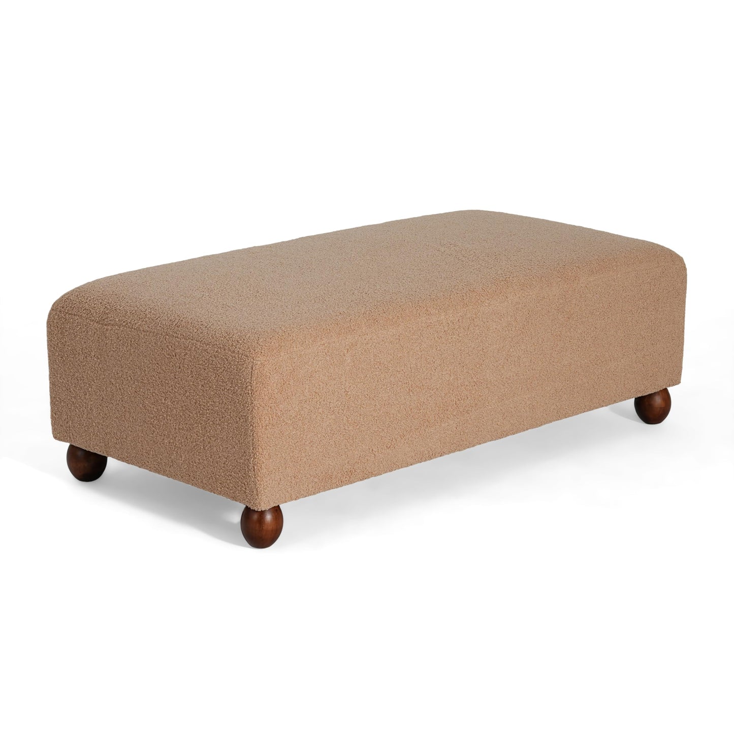 Christopher Knight Home Rika 48" Comfy Boucle Upholstered Bedroom Bench, Ottoman Bench with Rounded Wooden Legs, Spacious Seating, Long Footstool for Living Room, Entryway Bench, Tan Brown