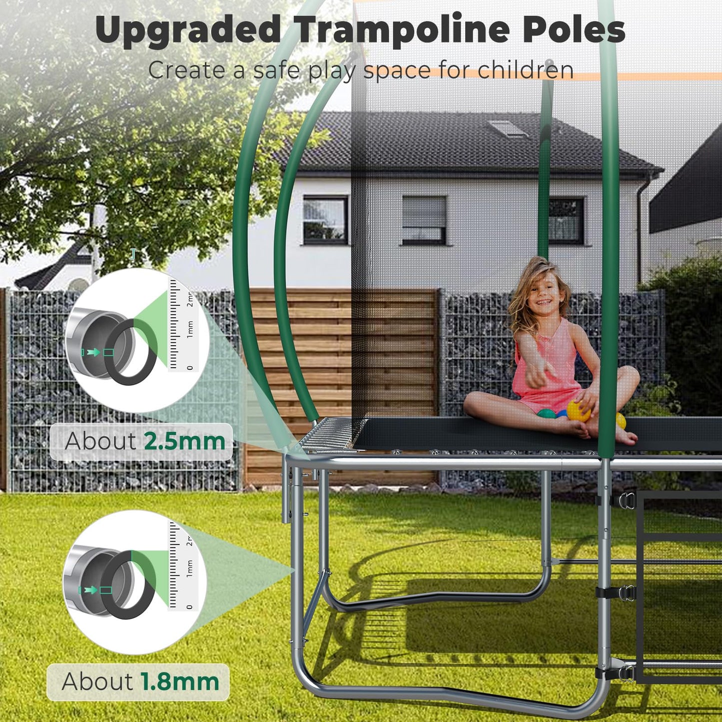 Lyromix 14FT Outdoor Rectangle Trampoline for Kids and Adults, Rectangular Trampoline with Curved Poles, Pumpkin Trampolin with Light, Sprinkler, Soccer and Storage Bag