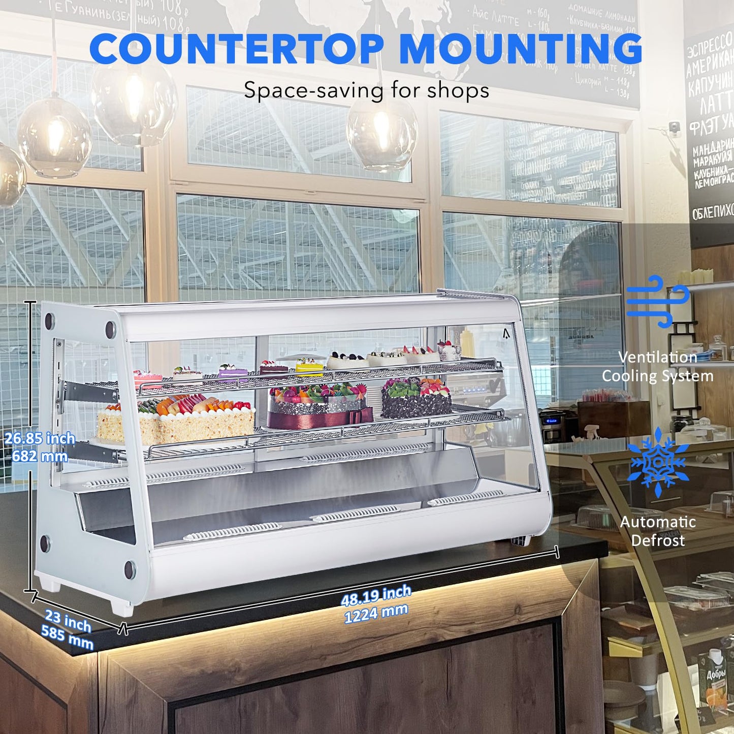 Garvee Commercial Refrigerated Display Case 8.1 Cu.Ft. Countertop Pastry Display, Air Cooling with Automatic Defrost & LED Lighting, Rear Sliding Door for Cakes, Desserts in Bakery or Cafe