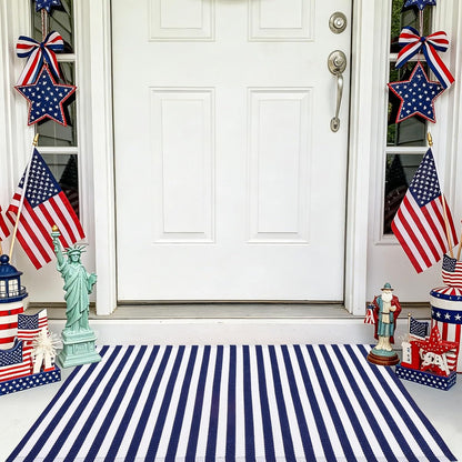 4th 27.5"x43" Summer 27.5"x43") CAINANEL Blue and White Striped Rug of July Door Mat Front Porch Rug Independence Day