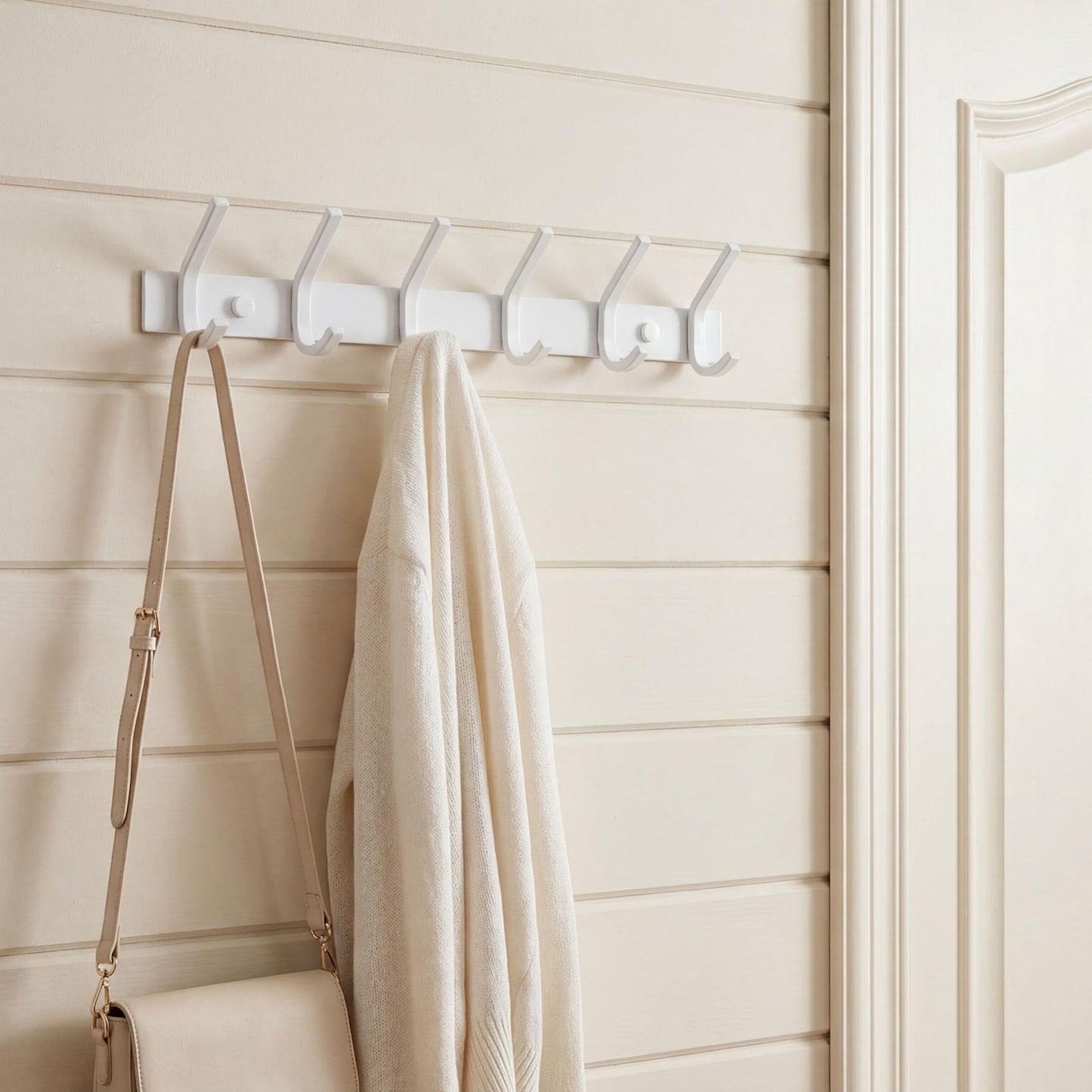 WEBI Coat Rack Wall Mount,Coat Hooks Wall Mounted,Coat Hanger Wall Hook Rack,6 Hooks for Hanging Coats,Jacket,Hats,Clothes,White