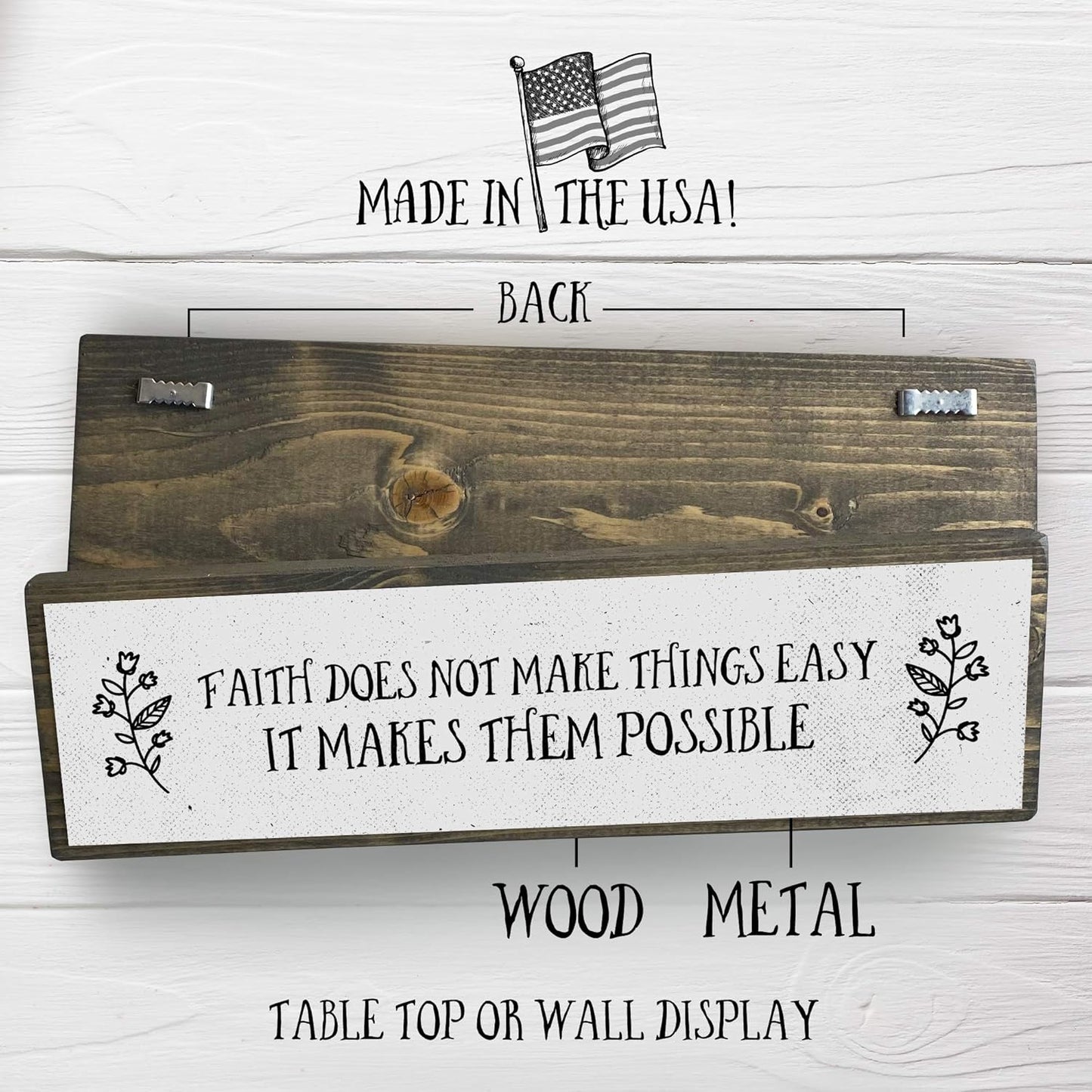 Handmade Metal Wood Inspirational Signs - Faith Does Not Make Things Easy It Makes Them Possible - Motivational Wall Art