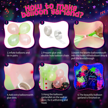 GYIPFIPA UV Neon Balloons, Glow in the Dark Party Supplies Neon Foil Explosion Star Balloon Kit Cone Balloons Glow in the Dark Birthday Decorations for Blacklight Party Decoration