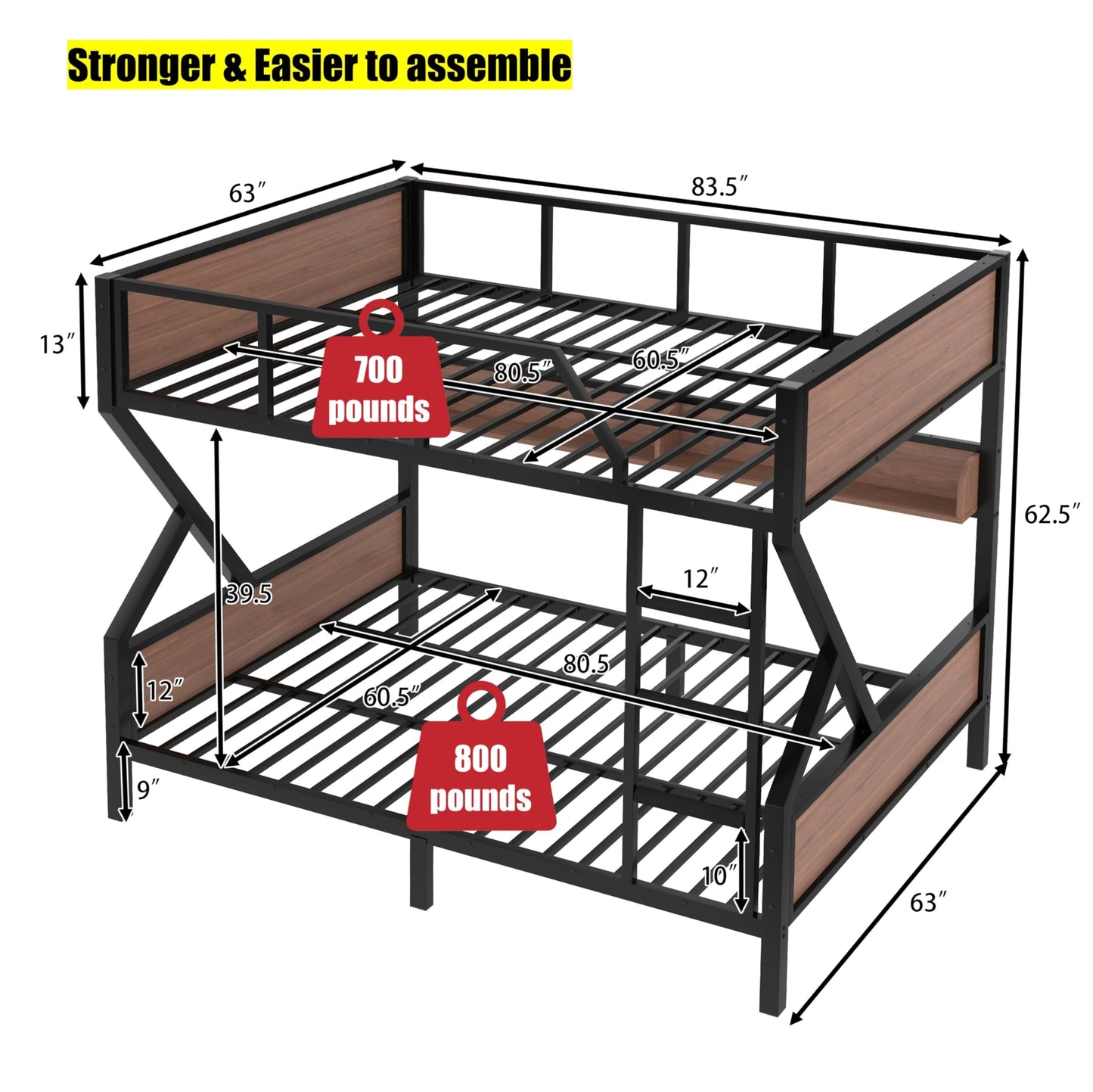 LEEKAF Stronger & Safer Heavy Duty Metal Queen Over Queen Size Bunk Bed for Adults Teens, Thickened More Stable Steel Bunkbed (Greater Weight Capacity) (Queen Over Queen-C)