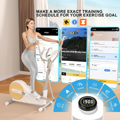 Elliptical Exercise Machine for Home,3-in-1Compact Training Machines with 16 Resistance Levels,14LB Flywheel,Low Impact Magnetic Cross Trainer,Quiet Portable Elliptical for Seniors&Small Spaces