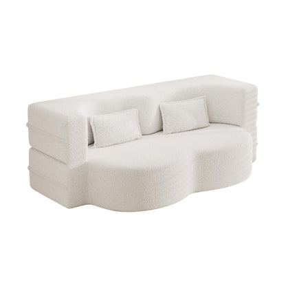 78" Oversized Convertible Folding Sleeper Sofa Bed, Fold Out Floor Lounge Sofa Couch with Curved Design, Cloud Teddy Fleece Upholstered Foldable Mattress Couch Cozy Sofabed for Living Room