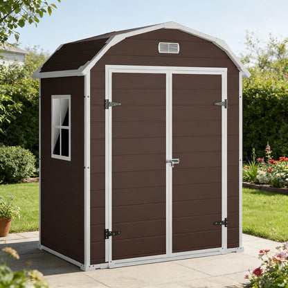 6x4.5 ft Resin Storage Shed with Floor, Weatherproof Outdoor Garden Shed, Plastic Tool Storage Shed with Double Doors for Backyard, Patio, Lawn, Bike
