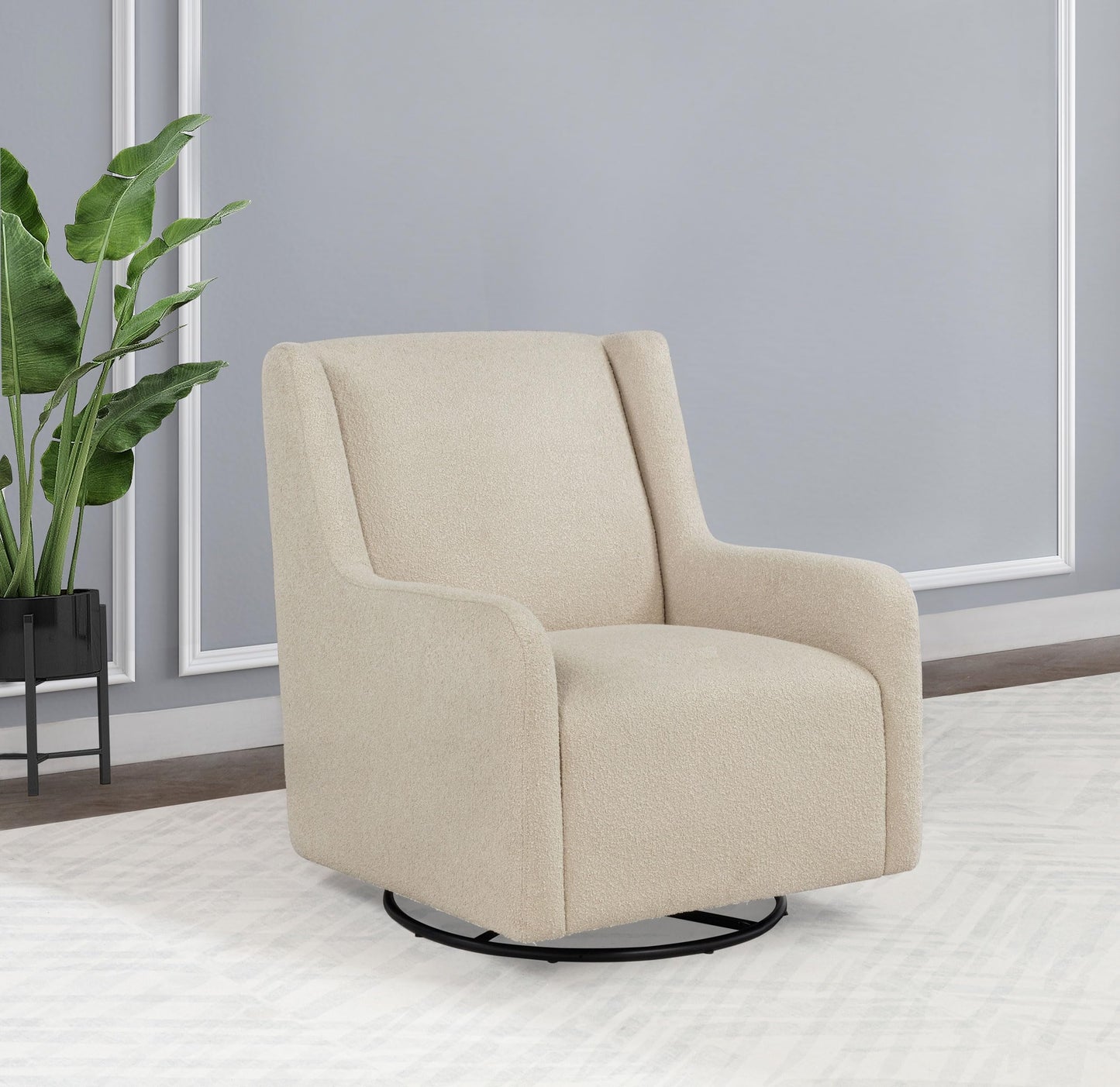 Coaster Home Furnishings - Serra - Wood - Boucle Upholstered Swivel Glider Accent Chair with 360-Degree Base, Gentle Gliding Motion and Transitional Style - Living Room - Sandy Beige - 902453