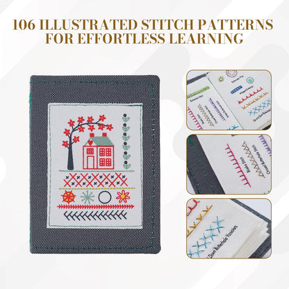 Btesilm Embroidery Stitch Book Set, Including 106 Universal Stitch Diagrams and 86 Sewing Tools, Suitable for Adults, DIY Craft Enthusiasts, and Beginners