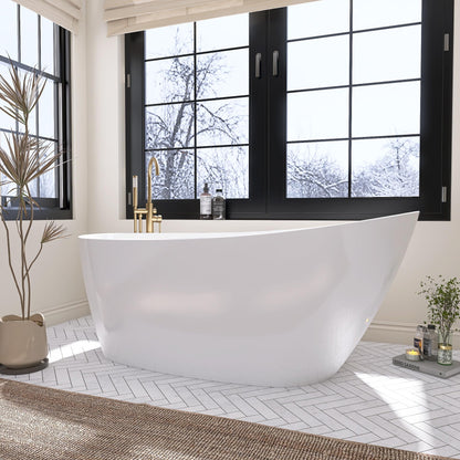 59" Free Standing Tub, Pure Acrylic Freestanding Bathtub, Stylish Stand Alone Contemporary Deep Soaking Bath Tub, cUPC Certified SY9950 (Glossy White)