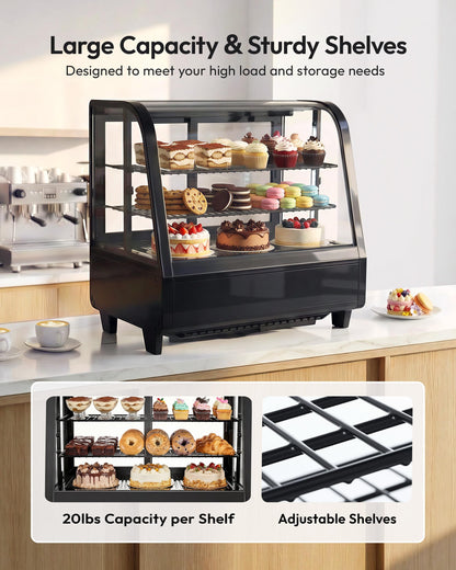 ICEVIVAL Certified Commercial Refrigerator, 3.6 Cu.Ft Countertop Refrigerator Refrigerated Display Case with Curved Glass & Auto Defrost, Freestanding Bakery Display Case for Cafe & Restaurant