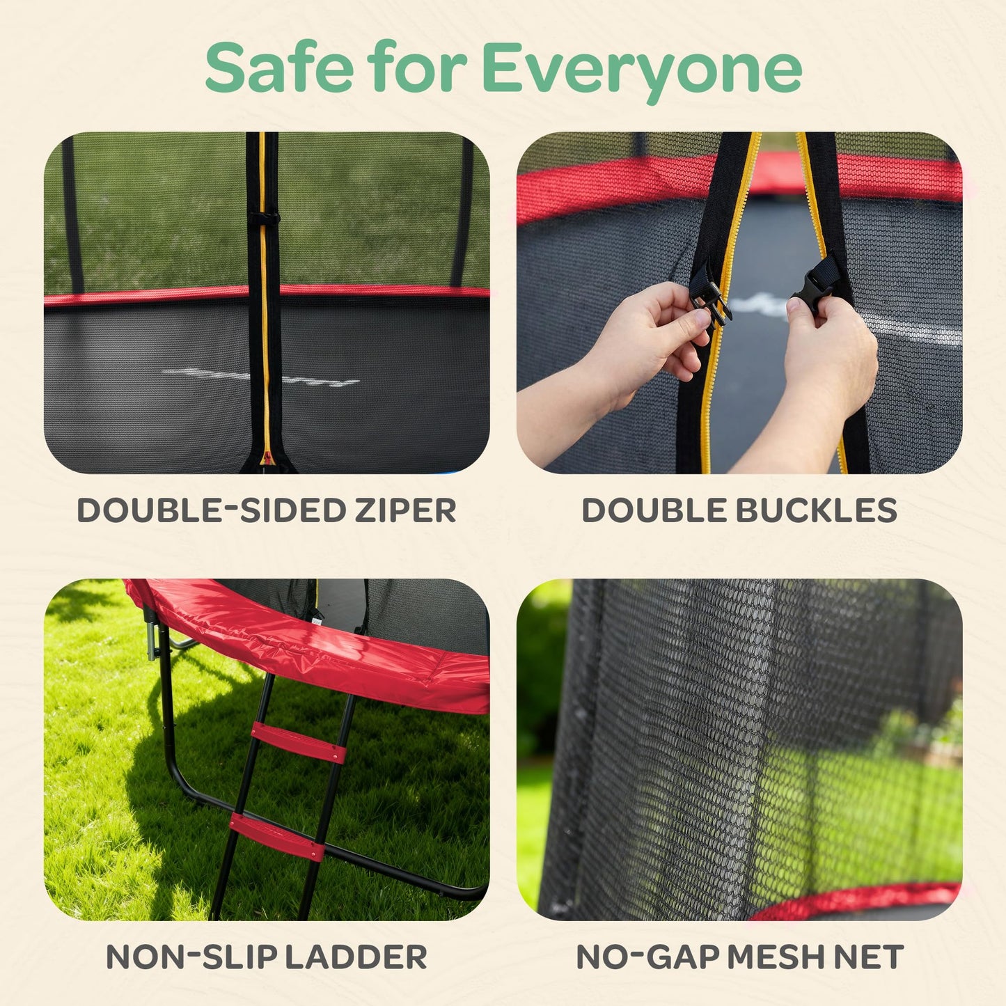 JoyBerri Trampoline Outdoor - Upsurge ASTM Certified Safe 8Ft 10Ft 12Ft 14Ft 15Ft 16Ft Recreational Trampoline for Kids and Adults. Anti-Rust Coating with Enclosure Net, Ladder, Sprinkler & LED Lights