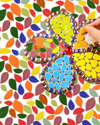 200g Mixed Sizes Leaves Mosaic Tiles for Craft Bulk, Small Ceramic DIY Stepping Stone Kit, Glazed Porcelain Tiles for Coasters Lamp Bathroom Decorations (Mixed)