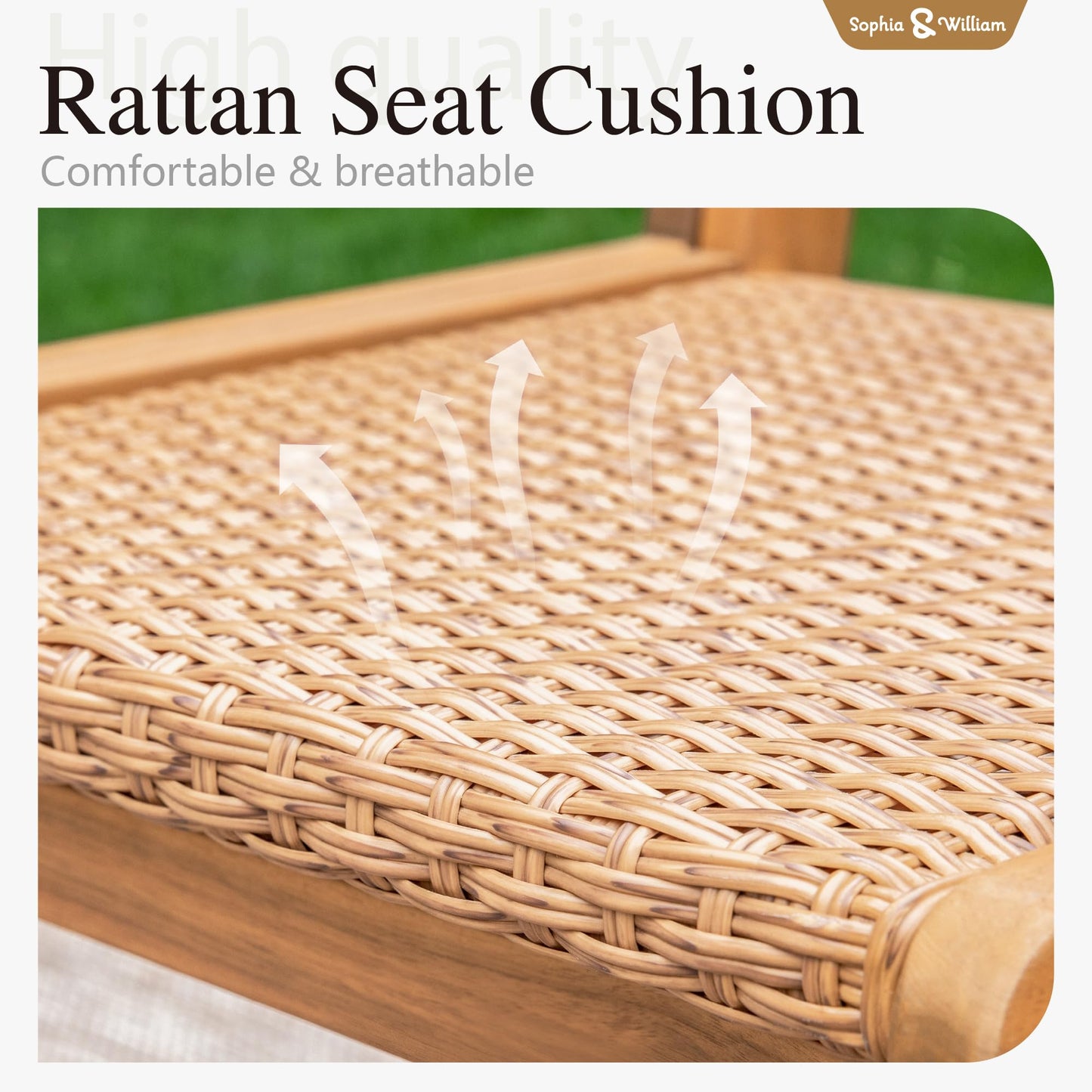Sophia & William Outdoor Dining Set, Wooden Patio Table and Chairs Set, Rattan Furniture Set of 8 Rattan Chairs and 1 Acacia Wood Rectangular Table for Yard, Garden, Porch and Poolside