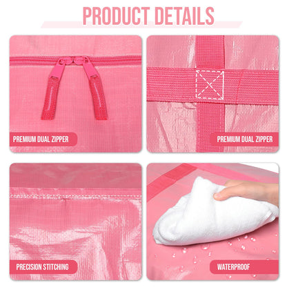 Extra Large Moving Bags Heavy Duty 2 Pack – Bubblegum Pink, 45x21x15 Inches Storage Bags for Moving, Packing, Traveling, and Organizing