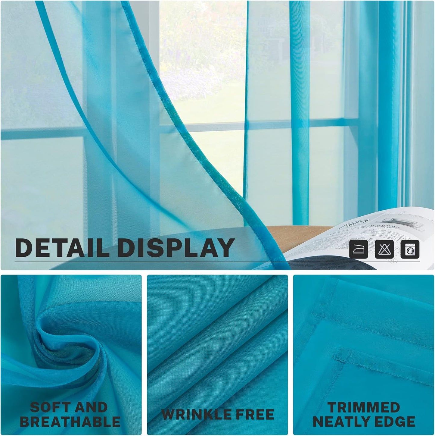 MRTREES Short Sheer Curtains 36 inch Length Kitchen Tier Curtains, Light Filtering Rod Pocket Voile Cafe Curtains, 2