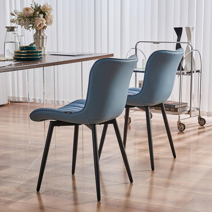 YOUNUOKE Mid-Century Modern Dining Chairs Set of 2, Blue PU Leather Upholstered Kitchen Chairs with Black Metal Legs, Armless Accent Chair for Dining Room, Guest Reception Room