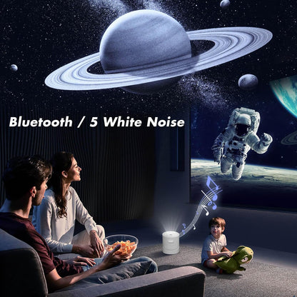 6 Planet Projector Night Light for Bedroom,Starry Galaxy Light Projector with Bluetooth Speaker,White