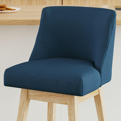 Erdoru Swivel Counter Height Bar Stools Set of 2, Modern Fabric Swivel Barstools with Contoured Back and Solid Wood Legs, Upholstered Counter Stool Bar Chairs for Kitchen Island, Home Bar, Blue