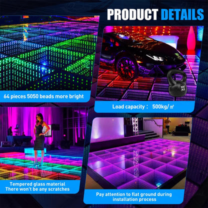 MOKA SFX Infinity Led Dance Floor Panels Mirror 3D Effect Magnetic Connect 8x8ft 25PCS/LOT