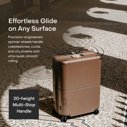 July Checked Expandable - 24.5" Airline Approved Check In Luggage with Wheels, Spinner Suitcase for Men & Women - TSA Lock Rolling Suitcase, Spinner Wheels, Expansion Zip, Y-Strap - Dark Brown