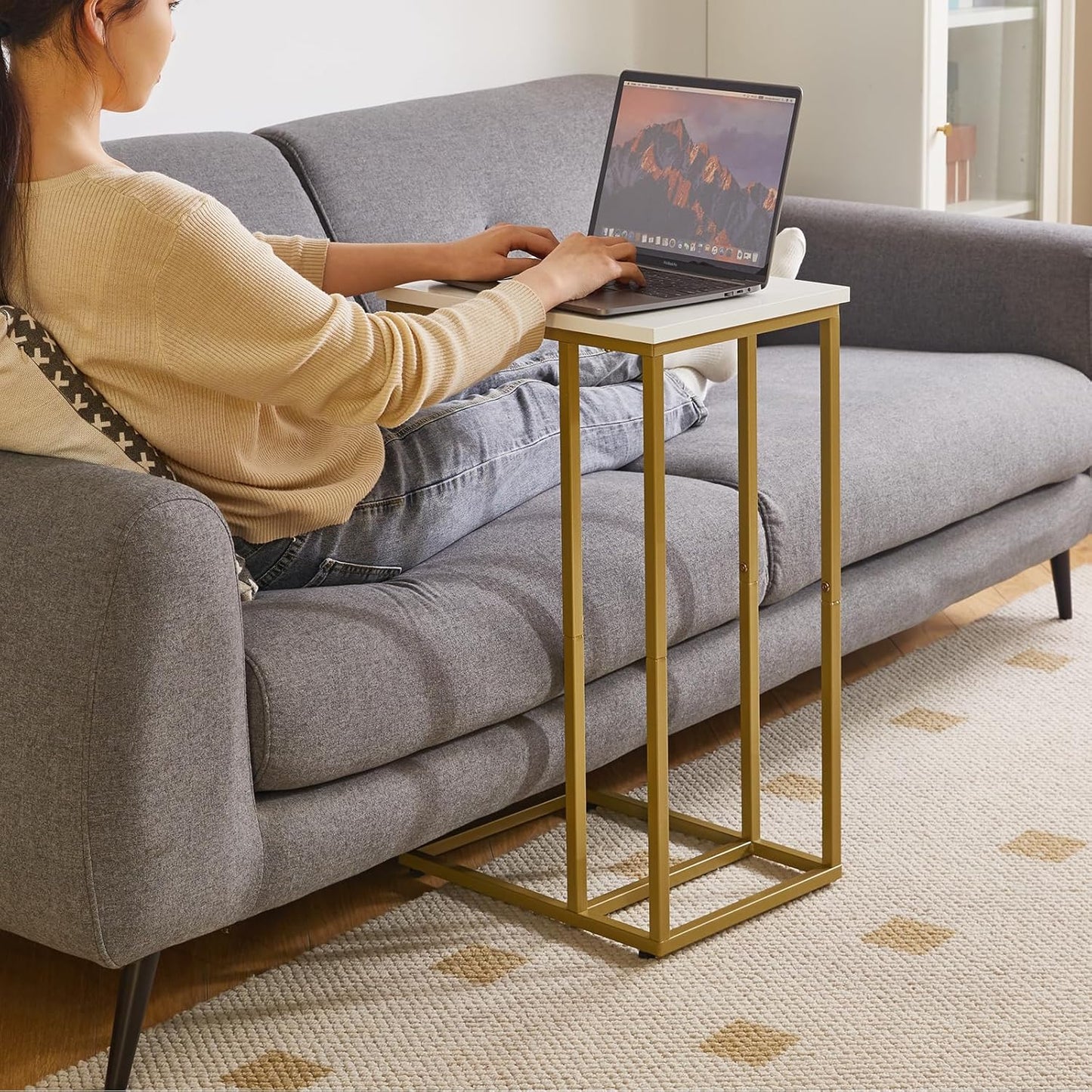 16x12x25 inch YD-TM051WG Aibiju Small Side Tables C Shaped, End Table, Small Table Stand for Living Room Bedroom