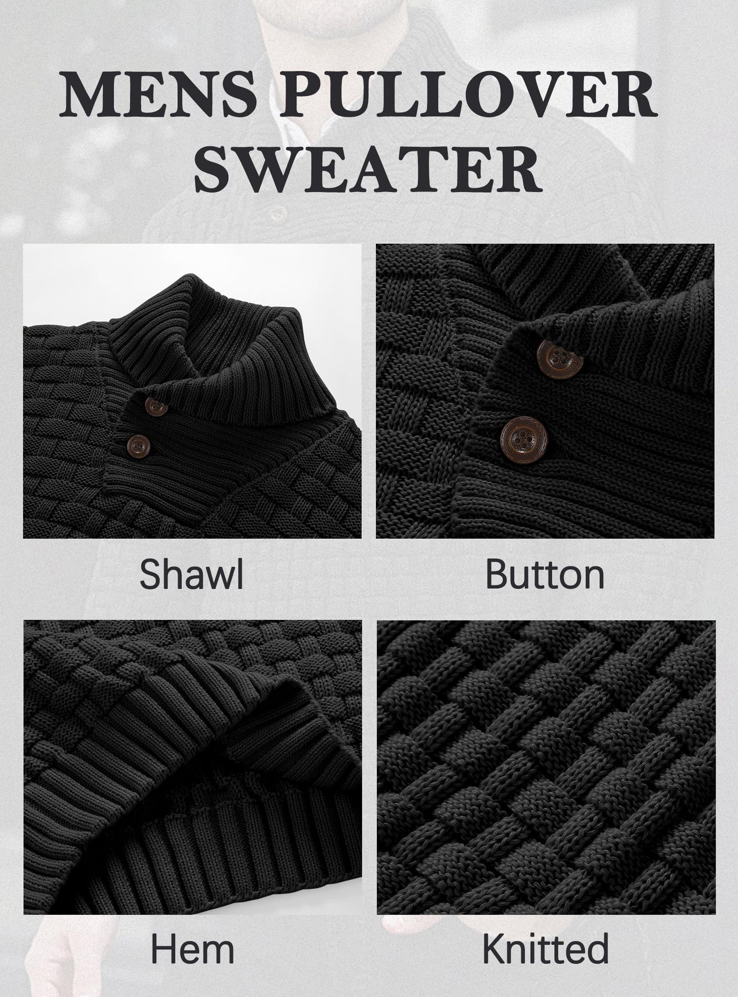 Zaitun Mens Knitted Jumper Sweater Crew Neck Warm Long Sleeve Pullover Textured Ribbed Edge Top S-5XL