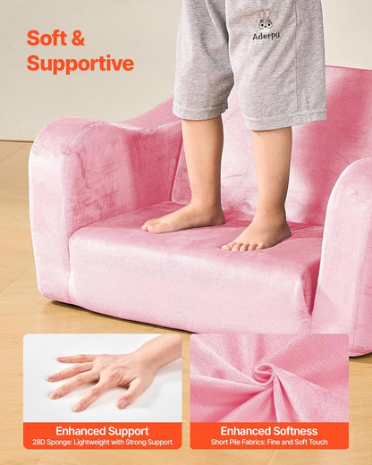 2-in-1 28D VEVOR Kids Sofa, Foldable Toddler Soft Couch with Armrests, Made of Sponge & Short Pile, Convertible Toddler