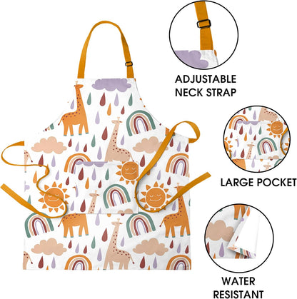 Kids Apron with Pocket & Chef Hat - Water Resistant Toddler Apron for Cooking