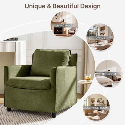 Upholstered Barrel Accent Chair with Storage Ottoman,Modern Armchair with Washable Slipcover for Living Room, Bedroom,Reading Spaces,Office,Green