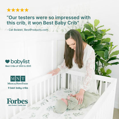 dadada Baby Soho 3-in-1 Convertible Wooden Crib to Toddler Bed - Made in Italy, GREENGUARD Gold Certified, Baby-Safe Finish, Handcrafted Beechwood, Modern Design, 3 Adjustable Heights (White/Natural)