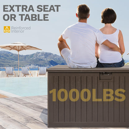 DWVO 260 Gallon Double-Wall Deck Box with Divider, XXL Extra Large Resin Outdoor Storage Box, Lockable & Waterproof, Double as Seating, 1000lbs Capacity (Brown)