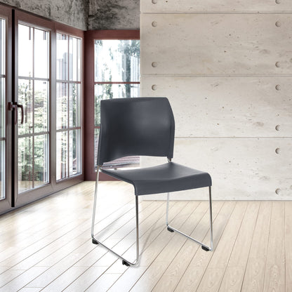 OEF Furnishings OEF8820-11-20/4 Commercial Stack Chair (Hard Plastic Seat and Back, Dark Gray, Chrome Frame, 4-Pack)