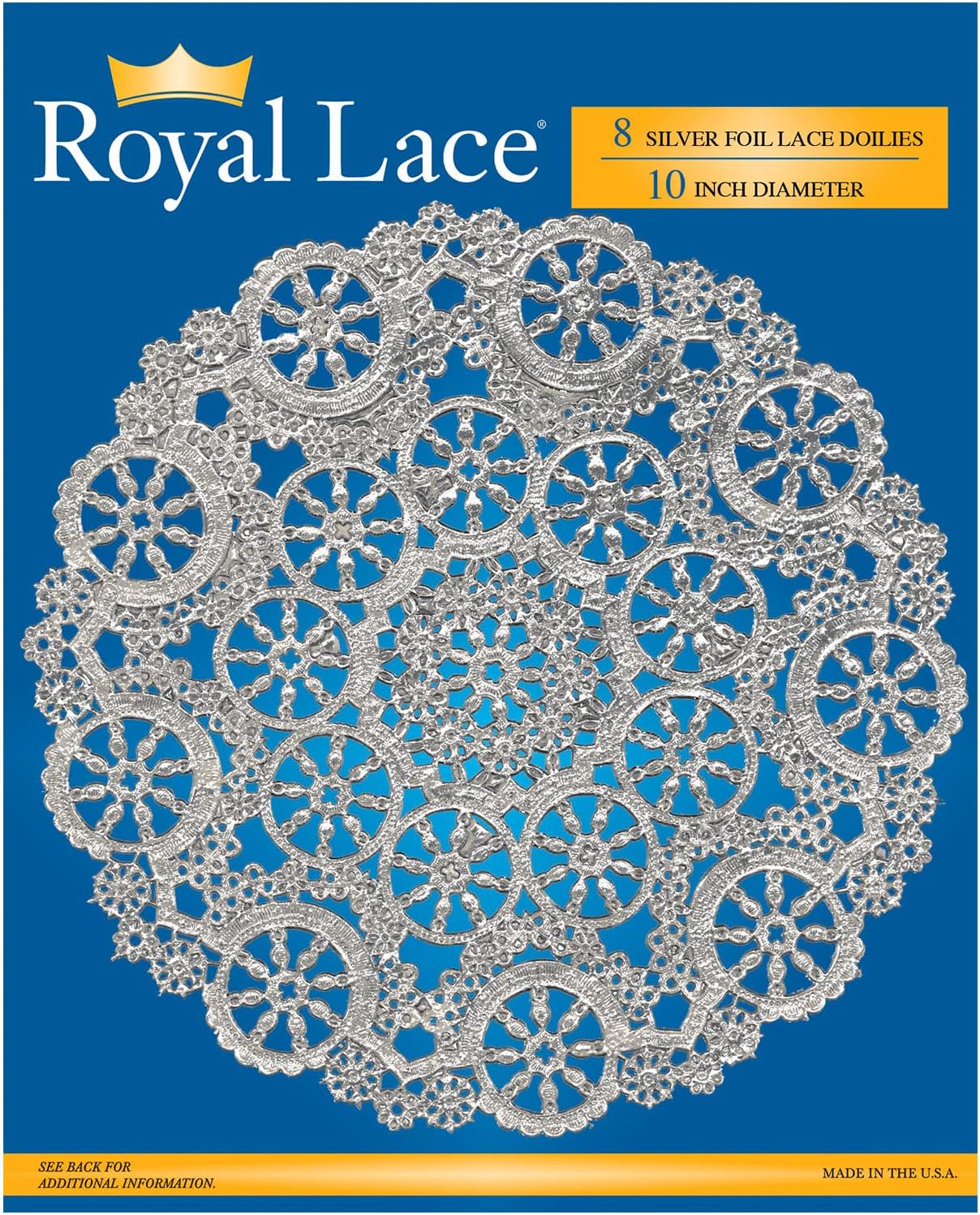 Royal Lace Medallion Lace Round Paper Doilies, 10-Inch, Silver, Pack of 8