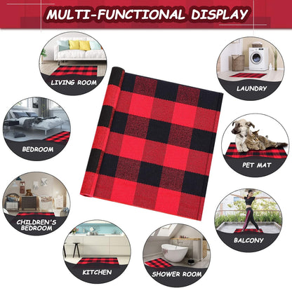 Buffalo Plaid Check Rug 35.4 x 23.6 Inch, Outdoor Indoor Front Porch Doormat, Washable Woven Decor for Home