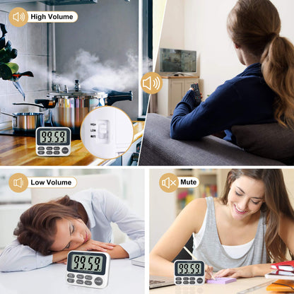 XREXS Digital Kitchen Timer, Magnetic Countdown Up Cooking Timer with Large LCD Display, Adjustable Volume, Loud Alarm & Strong Magnet for Teachers (Batteries Included)