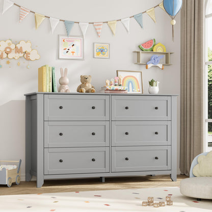 IDEALHOUSE Grey 6 Drawer Dresser for Bedroom, 54" Wide Large Dresser with Deep Drawers & Metal Knobs, Modern Wooden Chests of Drawers for Entryway, Hallway